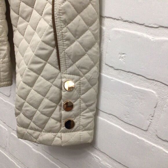 Bellivera quilted fitted jacket zip-up cream gold zippers ecru white Large - Picture 9 of 16